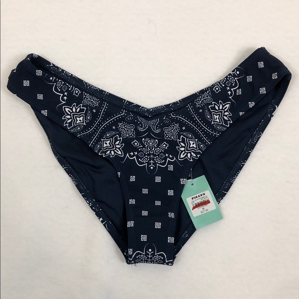 NWT Tilly's Navy and White Bandana Print Bikini Bottom Sz M (S2)